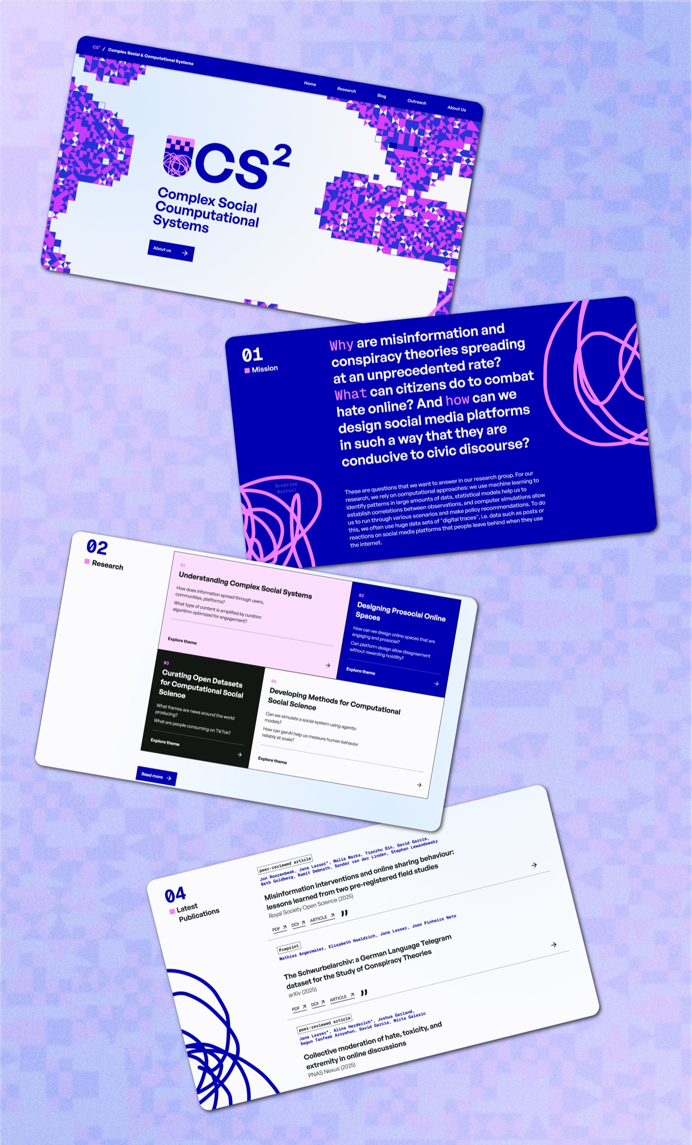 Final website design: the CS² homepage with mission, research themes and latest publications